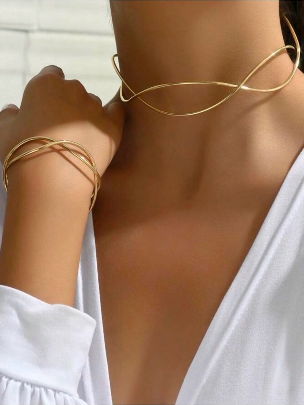 Gold Twisted Wire Choker and Cuff Set